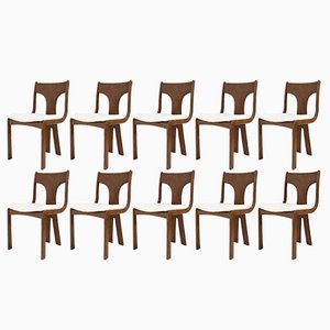Italian Sculptural Dining Chairs in White Boucle Upholstery, 1950s, Set of 10
