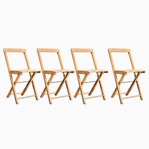 Beech Folding Chairs, 1960s, Set of 4