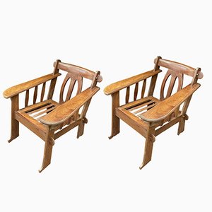 Arts & Crafts Style Armchairs in Teak, 1950s, Set of 2
