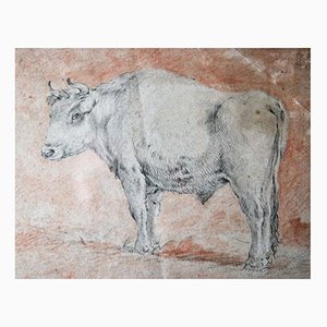 Circle of Paulus Potter, Bull, 1650, Kaltnadel und rote Kreide