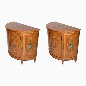 Adams Side Cabinets in Satinwood with Painted Regency Interiors, Set of 2