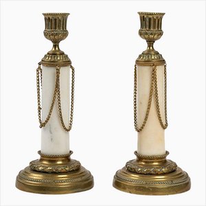 Bronze and Marble Candleholders, Set of 2