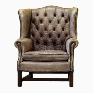 Leather Chesterfield Wingback Armchair, 1950s