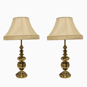 Large Bulbous Brass Table Lamps, 1890s, Set of 2