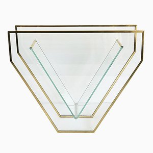 Jarrón vintage de vidrio y latón, años 80
