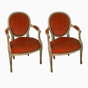 Französische Medaillon Sessel aus Orangefarbenem Samt, 1950, 2er Set