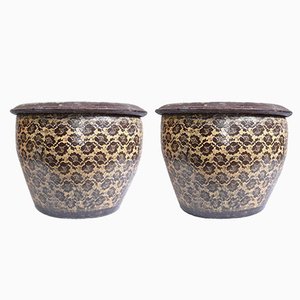 Chinese Pottery Planters or Garden Urns, Set of 2