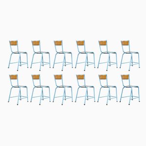 Mullca High Laboratory Stacking Dining Chairs in Blue, 1950s, Set of 12