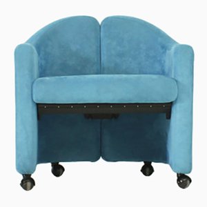 PS142 Armchair in Blue Nubuck Leather by Eugenio Gerli for Tecno, 1960s