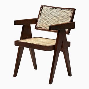 Sedia da ufficio in canna di Pierre Jeanneret, India, 1955