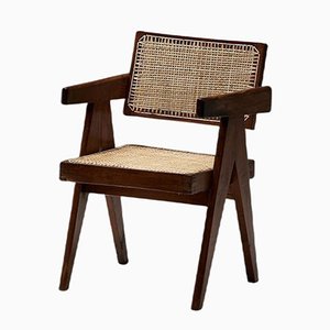 Cane Bürostuhl von Pierre Jeanneret, Indien, 1955