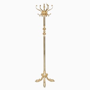 Victorian Brass Coat Hat & Scarf Stand with Dolphin Cast Legs, 1880s