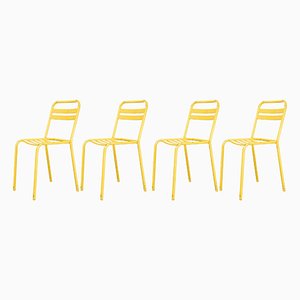 Französische Gelbe T2 Esszimmerstühle aus Metall von Tolix, 1950, 4er Set