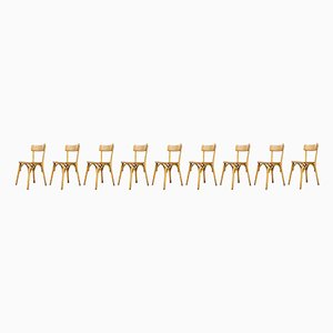 French Blonde Slim Back Bentwood Dining Chairs from Baumann, 1950, Set of 9