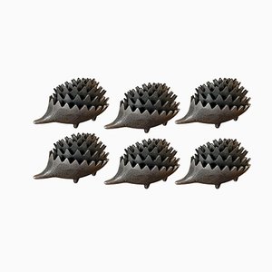 Hedgehog Zinc Ashtrays in the style of Walter Bosse, 1980s, Set of 6