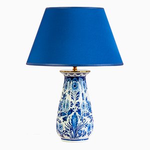 Lampada vintage artigianale con base blu di Royal Delft