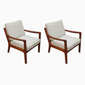 Mid-Century Modern Danish Lounge Chairs in Teak with Cream Upholstery from France & Søn, 1950s, Set of 2