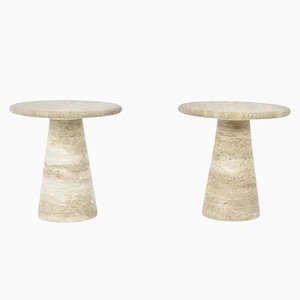 Travertine Side Tables, Set of 2