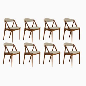 Danish 31 Teak Dining Chair in Grey Wool by Kai Kristiansen for Schou Andersen, 1960s, Set of 8