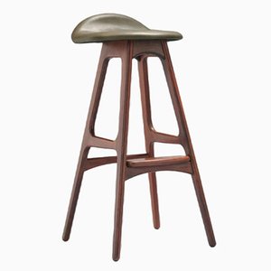 Danish Bar Stool in Green Leather attributed to Erik Buch, 1960s