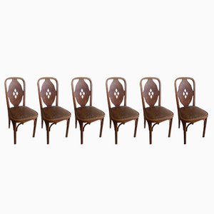 Art Nouveau No. 384 Chair byJosef Hoffmann Chairs for J & J. Kohn, 1890s, Set of 6