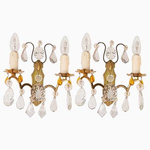 French Wall Lights with Crystals, 1930s, Set of 2
