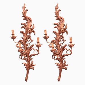 Carved Wooden Wall Sconces, Set of 2