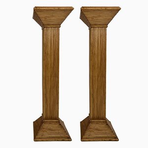 Pencil Reed Bamboo Coastal Pedestal, 1980s, Set of 2