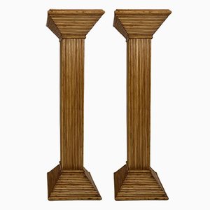 Pencil Reed Bamboo Coastal Pedestal, 1980s, Set of 2