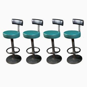 Vintage Bar Stools in Black with Green, Set of 4