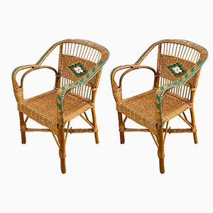 Vintage Bamboo Chairs and Garden Wicker, Set of 2