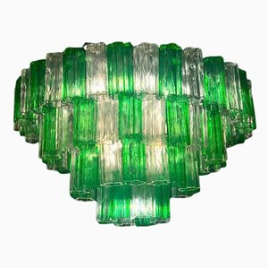 Lampadario moderno in vetro di Murano verde smeraldo e ghiaccio, anni '70