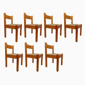 Vintage Stühle aus Eiche & Rush von Charlotte Perriand, 1960er, 7er Set