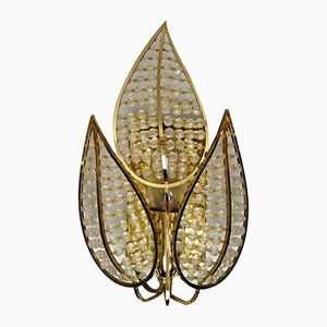 Lámpara de pared de cristal y latón dorado de Palwa, años 60
