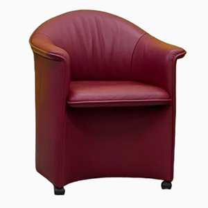 Fauteuil à Roulettes Rouge en Cuir de de Sede