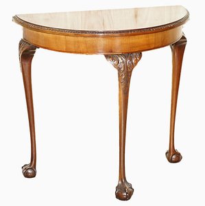 Burr Walnut Demi Lune Table Claw & Ball Legs from H Shaw London, 1900s