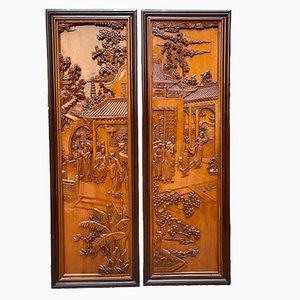 Paneles chinos tallados, siglo XX. Juego de 2