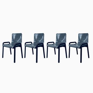 Postmodern Leather Dining Chairs, Italy, 1980s, Set of 4
