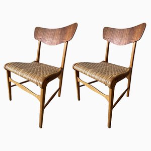 Scandinavian Teak and Rattan Chairs, 1960s, Set of 2