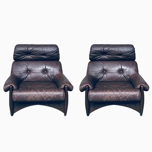 Brazilian Style Leather Lounge Chairs, 1970s, Set of 2