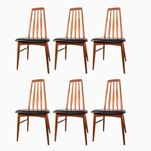 Chaises Eva en Teck et Skaï Noir par Niels Koefoed pour Koefoeds Hornslet, Set de 6, 1960s