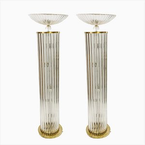 Glass and Brass Floor Lamps, Italy, 1970s, Set of 2