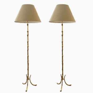 Vintage French Faux Bamboo Floor Lamps, 1960s, Set of 2