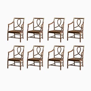 Vintage Stühle aus Rush mit Leder, 1970, 8 Set