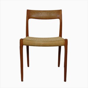 Model 77 Dining Chair in Teak and Papercord by Niels Otto Møller for J.L. Møllers, 1960s