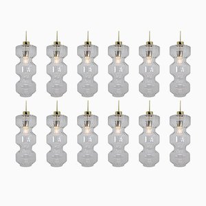 Grandes Suspensions Mid-Century en Verre et Laiton, 1970s, Set de 12