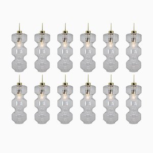 Large Mid-Ccentury Pendants in Glass and Brass, 1970s, Set of 12