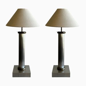 Large Mid-Century Aluminium Column Table Lamps, USA, 1970s, Set of 2