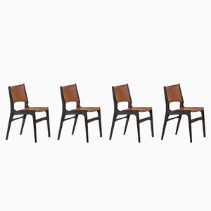 Model 89 Teak and Leather Chairs by Erik Buch, 1970s, Set of 4