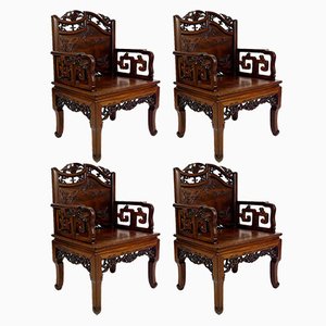 Asian Armchairs with Bats and Cranes, 1880s, Set of 4